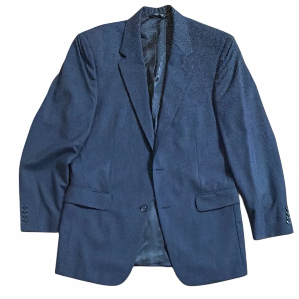 Jos.A.Bank Men Sz 42L Indigo Navy Two Button 100%‎ Wool Lined Blazer